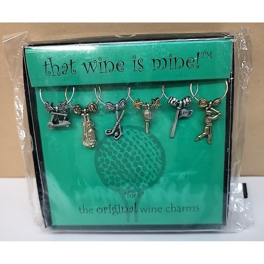 Set of 6 Golf Theme Gold/Silver Metal Wine Glass Drink Markers/Charms